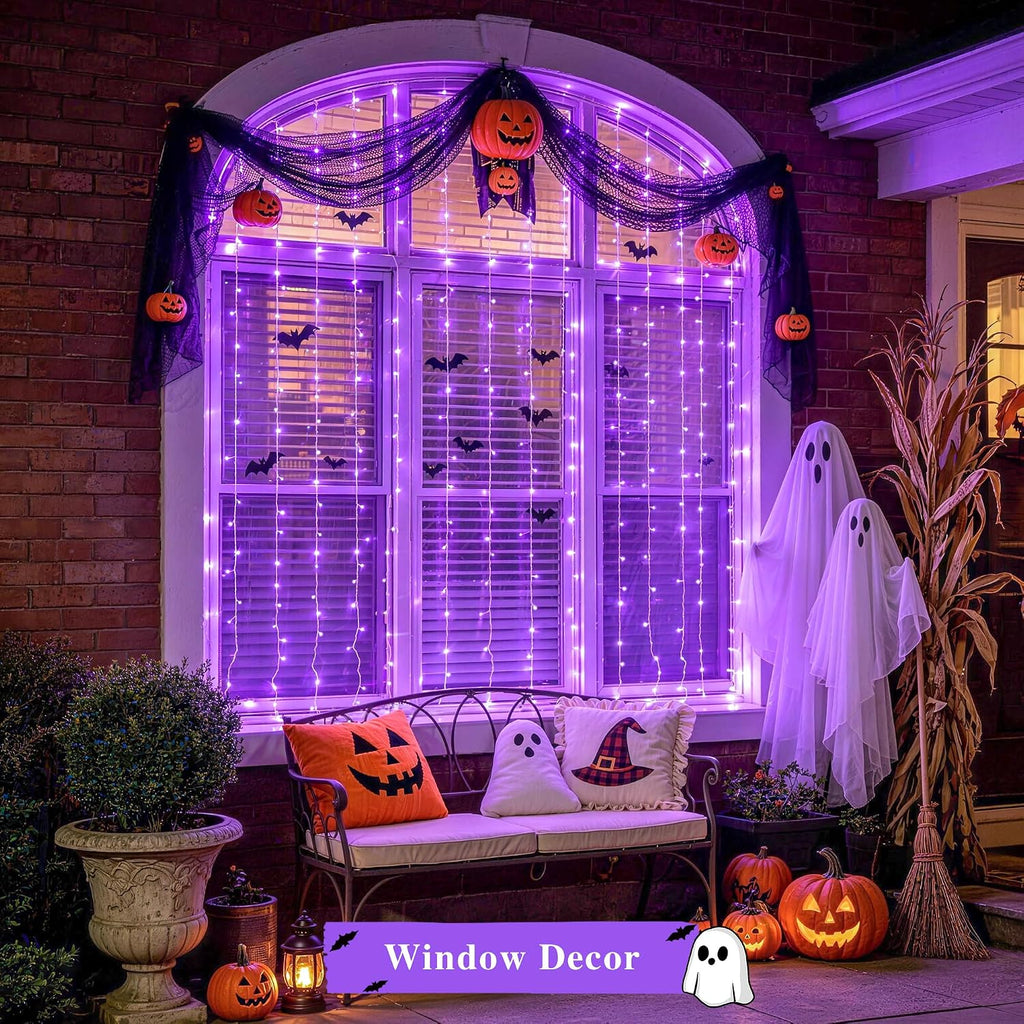JMEXSUSS 200 LED Halloween Curtain Lights Battery Operated & USB Plug in