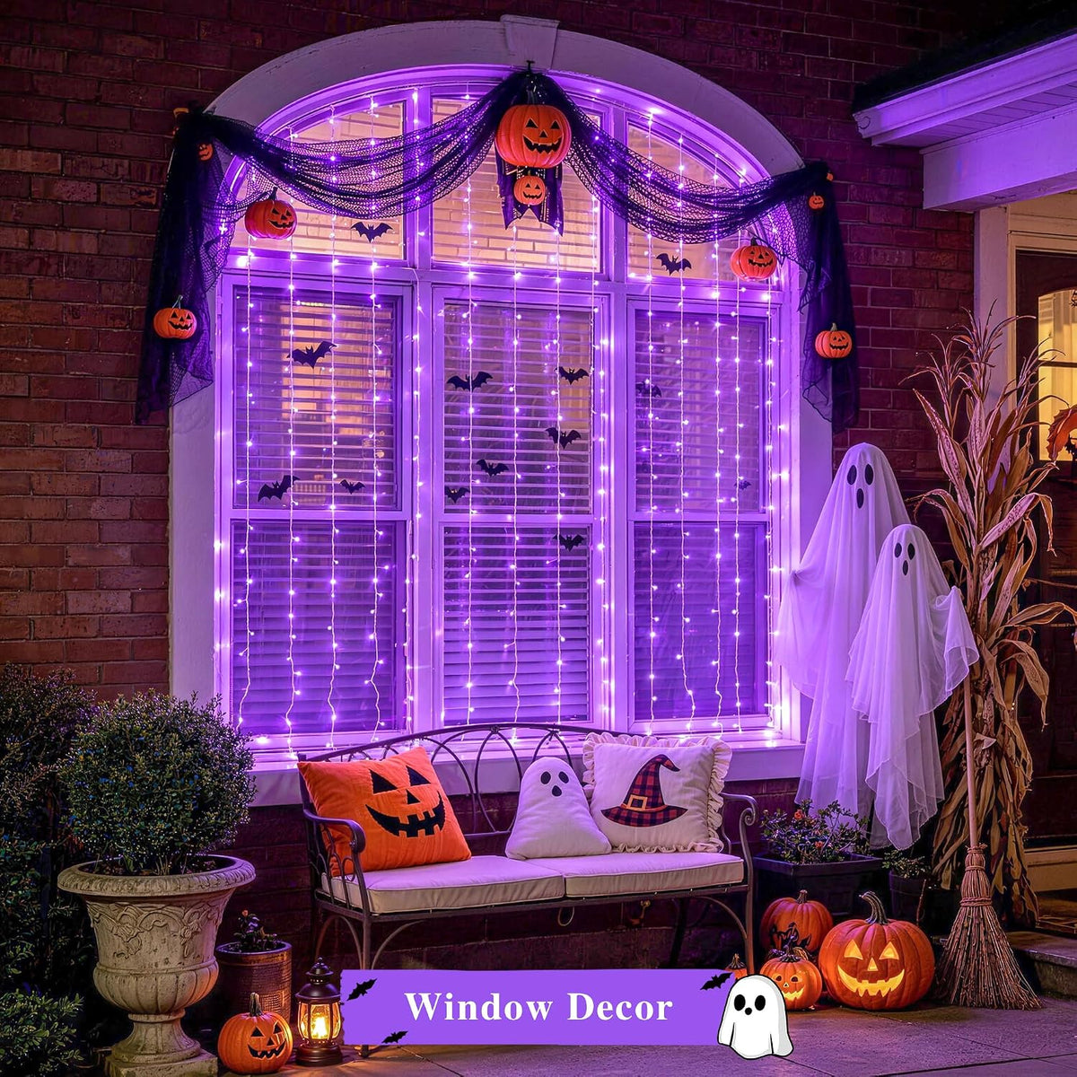 JMEXSUSS 200 LED Halloween Curtain Lights Battery Operated & USB Plug in