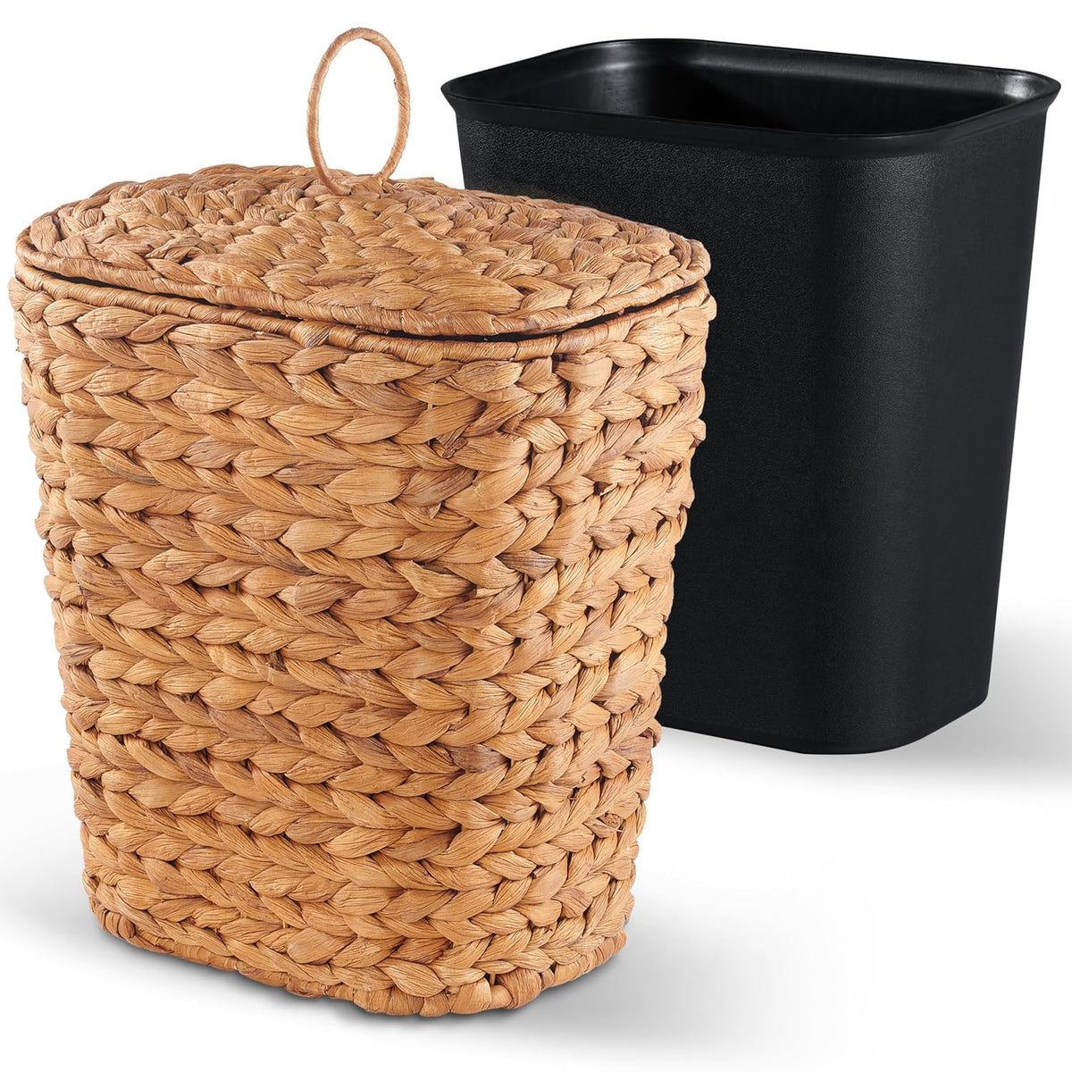 BLUEWEST 2.6 Gallon Wicker Trash Can with Lid, Handwoven Rattan Bin, Walnut
