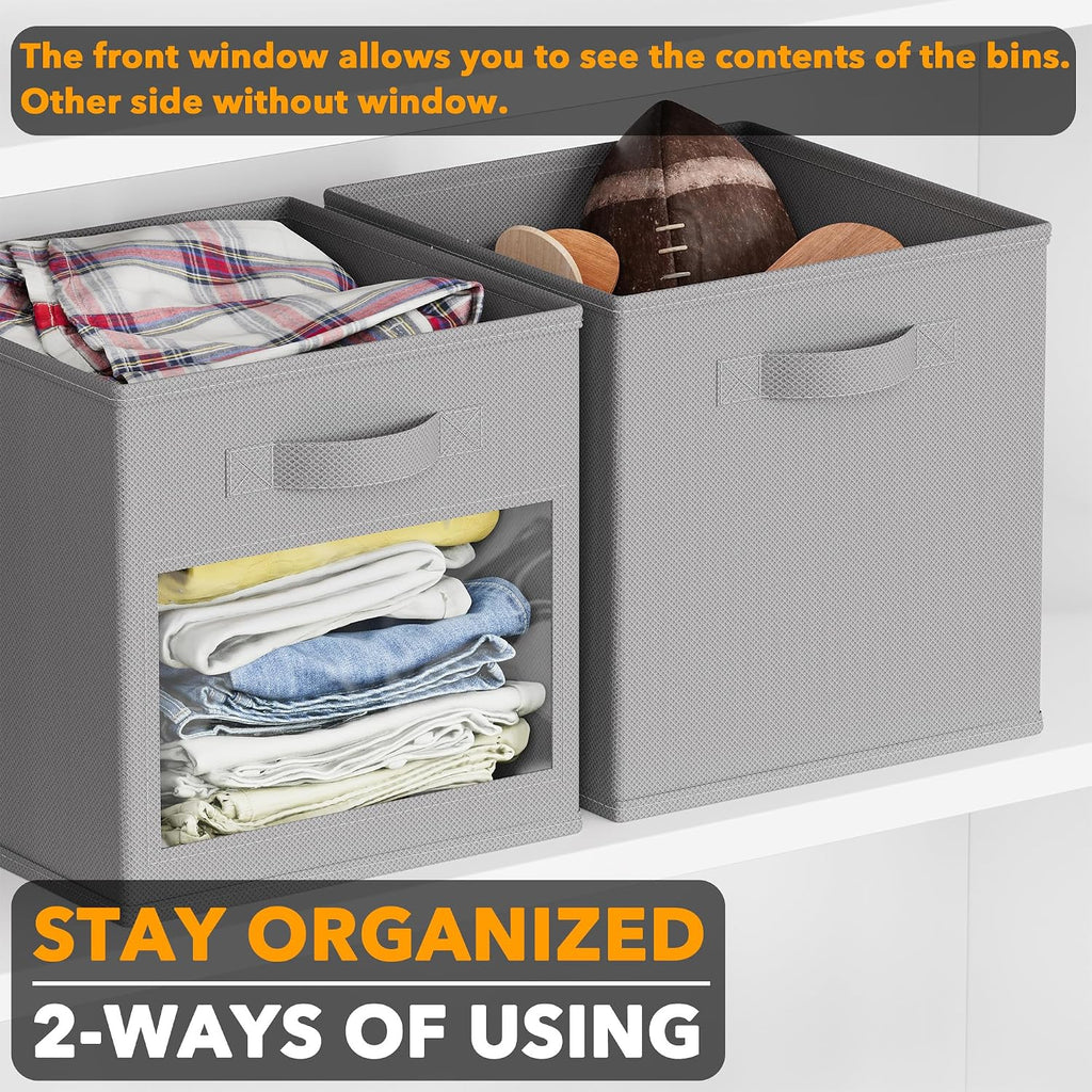 SpaceAid Storage Cubes with Clear Windows, Set of 6 Fabric Bins, 11 Inch Foldable Baskets Boxes for Closet, Cubby Shelf or Cube Storage Organizer, Grey
