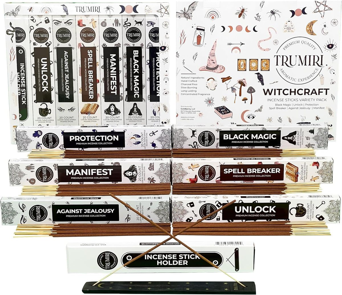 Witchcraft Incense Sticks - Total 120 Insence-Sticks (20 Insense x 6 Inscents) - for Wiccan Witches Brew Wicca Witch Voodoo Spell Pagan Black Magic Protection Against Jealousy + Burner Holder
