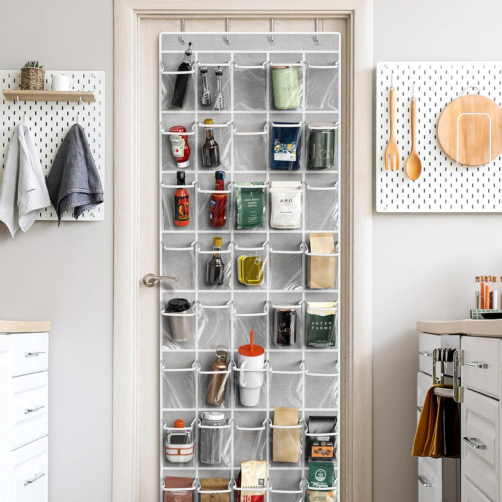 Simple Houseware 40 Pockets Large Clear Over the Door Shoe Organizer, Gray