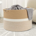 Large Blanket Basket (20"x13"),Woven Basket for Storage Dirty Clothes for Laundry, Living Room, Nursery, Bedroom Rope Storage Basket for Blankets（Double/Brown)