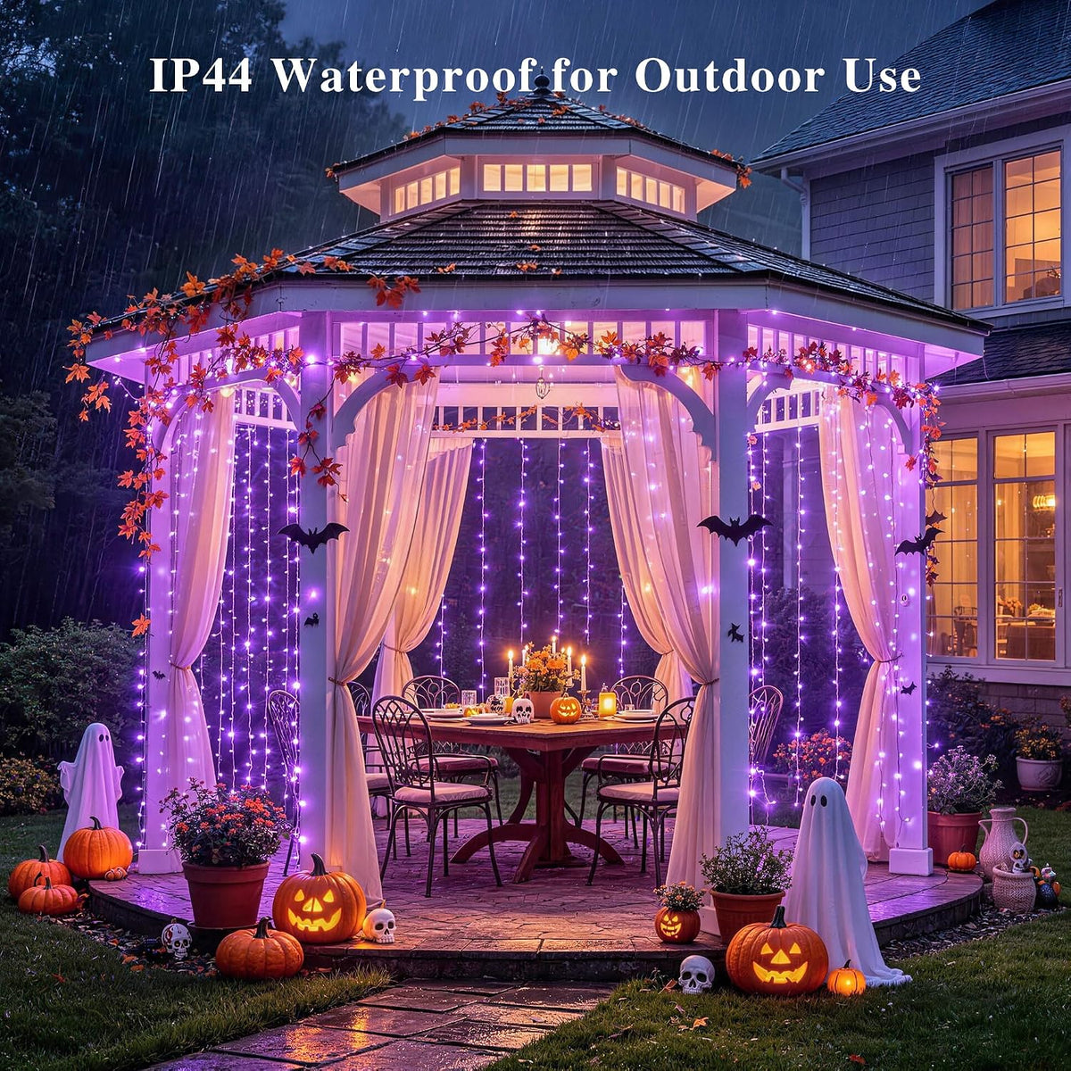 JMEXSUSS 200 LED Halloween Curtain Lights Battery Operated & USB Plug in