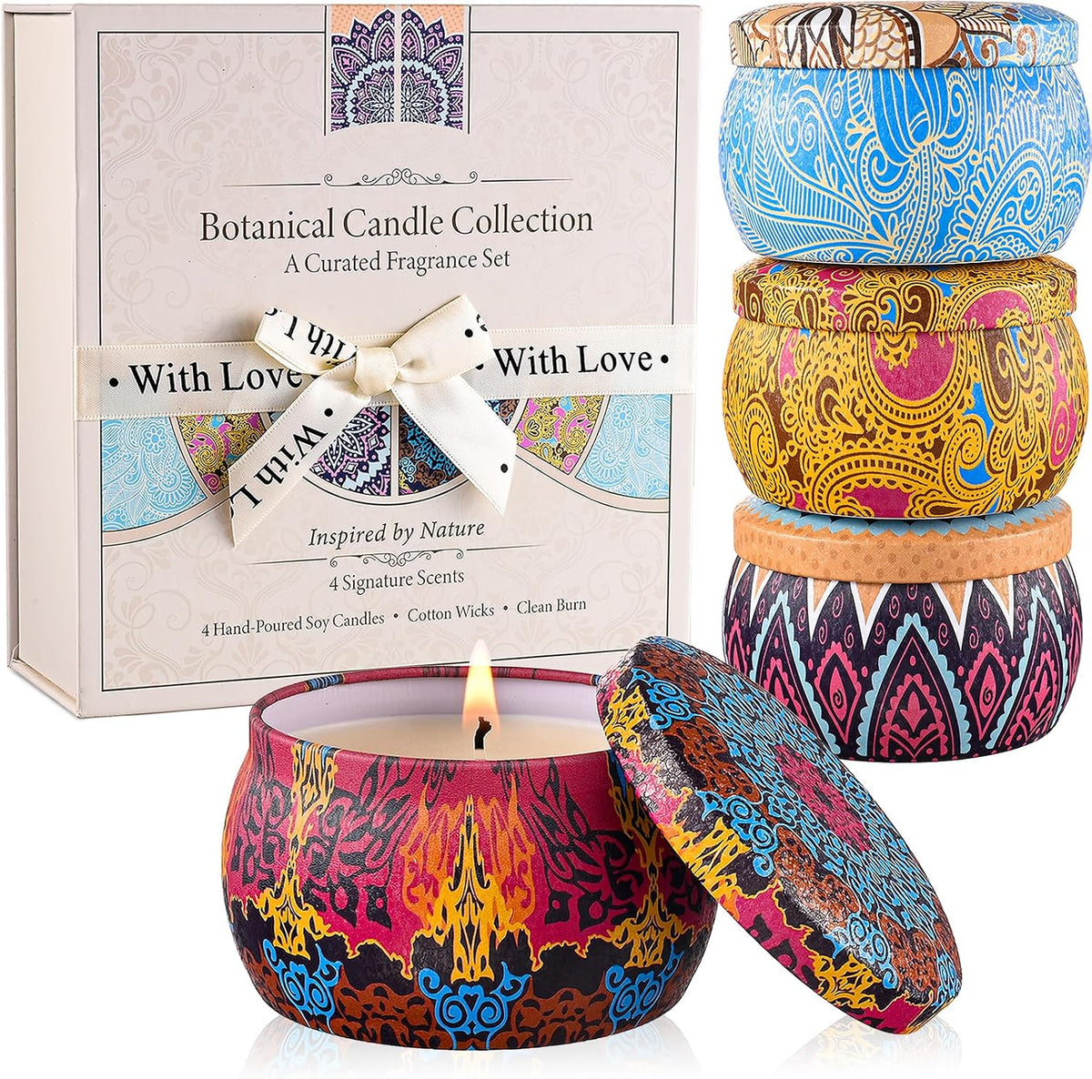 Scented Candles for Women, 4 Pack Candle Gift Set with Magnetic Gift Box