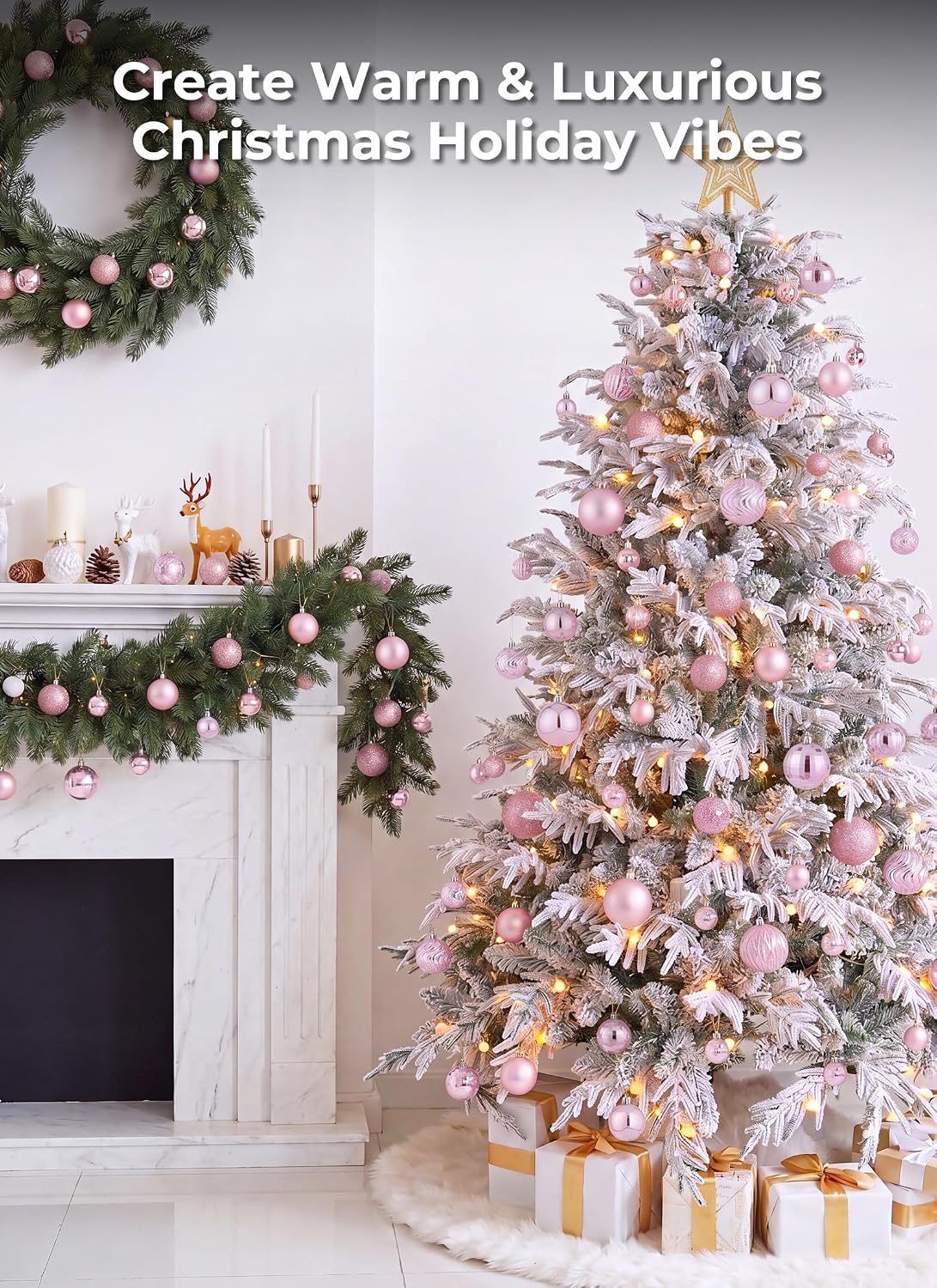 Brightown 36‑Pack Pink Shatterproof Christmas Tree Ball Ornaments Set