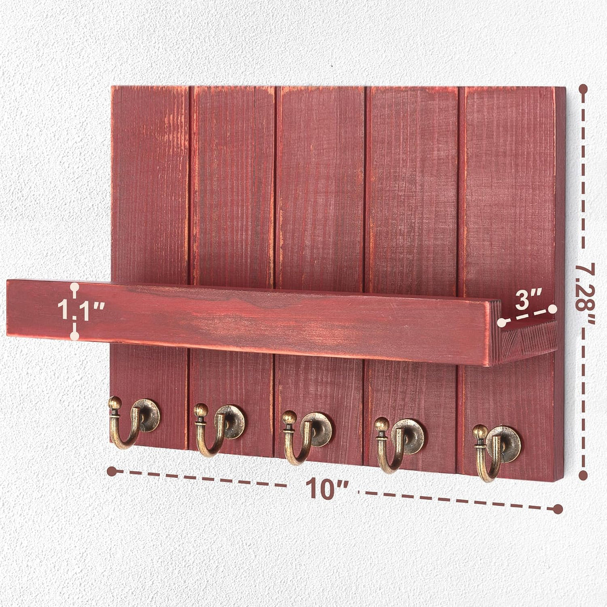 Rebee Vision Key Holder Wall Mount with Floating Shelf for Home Decor, Red