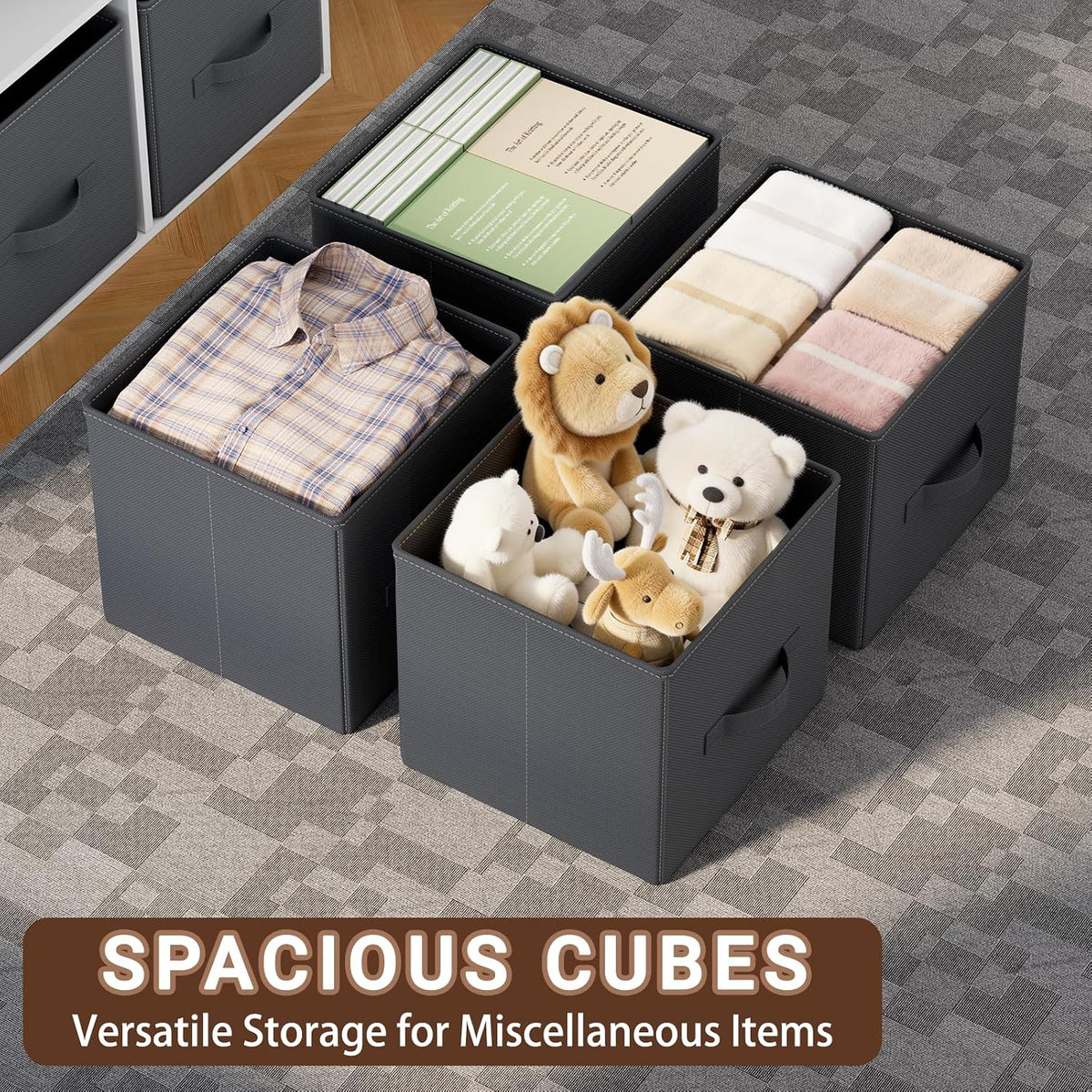 Cube Storage Bins, 11 Inch Fabric Storage Cubes with Handle