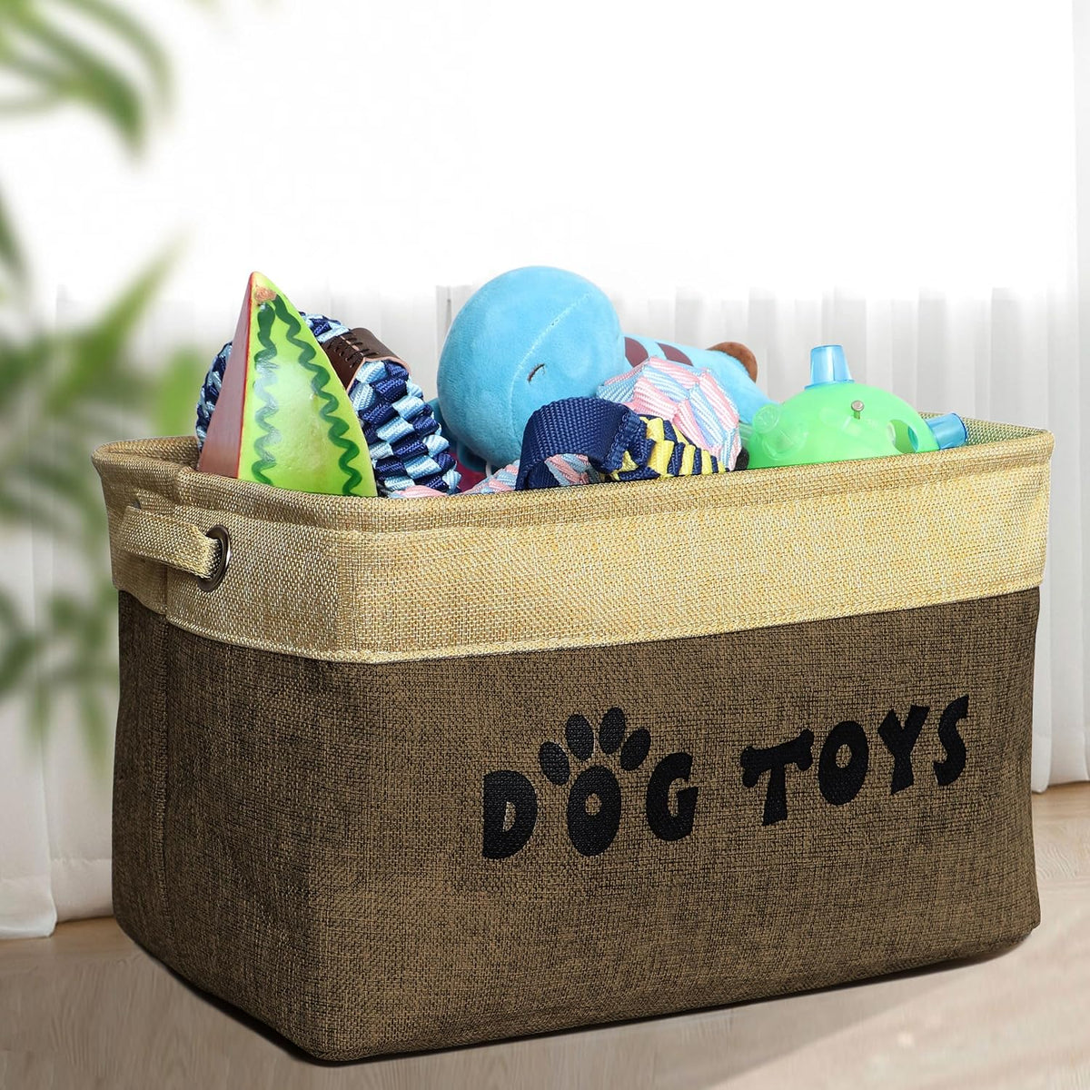 PET ARTIST Dog Toy Basket, Large Collapsible, Brown, M: 15"x11"x9"