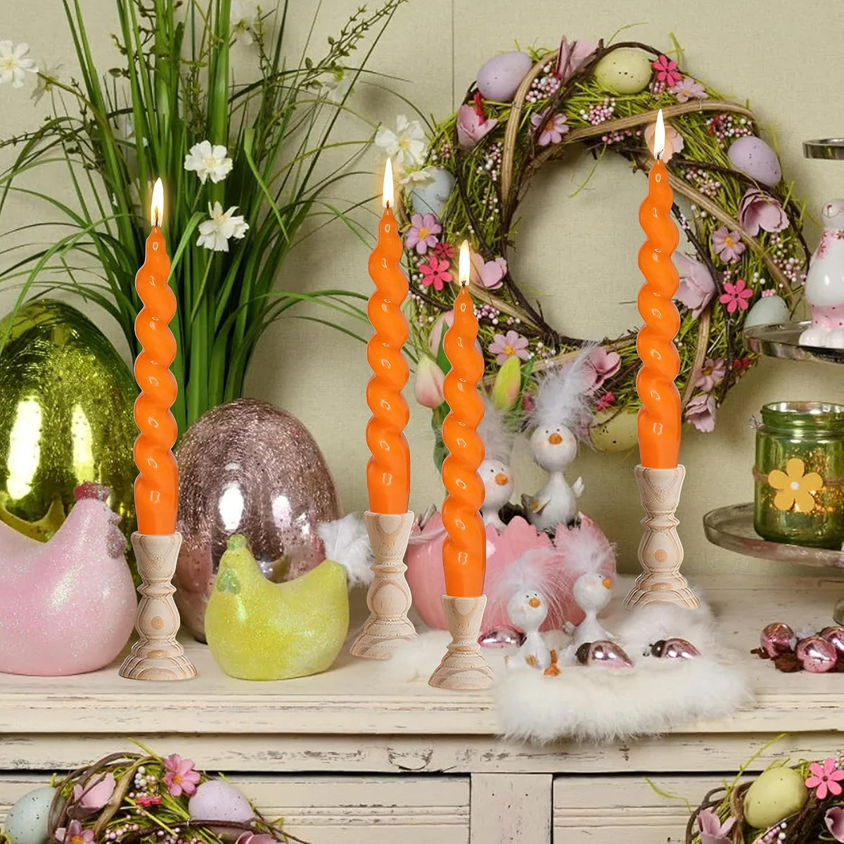 Spiral Taper Candle Dinner Candlesticks 7.5 INCH Orange Tapered Candles Unscented Wax Twisted Candle for Home Décor Weddings Festive Seasons Holiday
