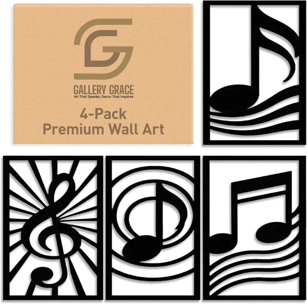 GALLERY GRACE 4-Pc Music Notes Metal Wall Art, Black Wall Decor Set