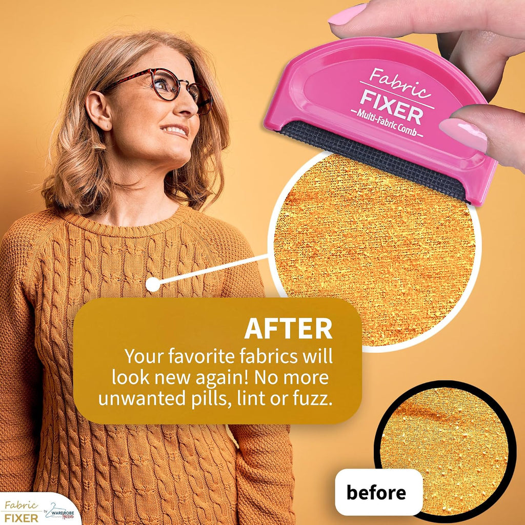 Multi-Fabric Depilling Comb for Sweater Pills and Fuzz (2-Pack Pink) Manual Fabric Defuzzer Wool Lint Shaver Comb Scraper for Clothing, Fleece, Furniture, Sheets and Other Fabrics