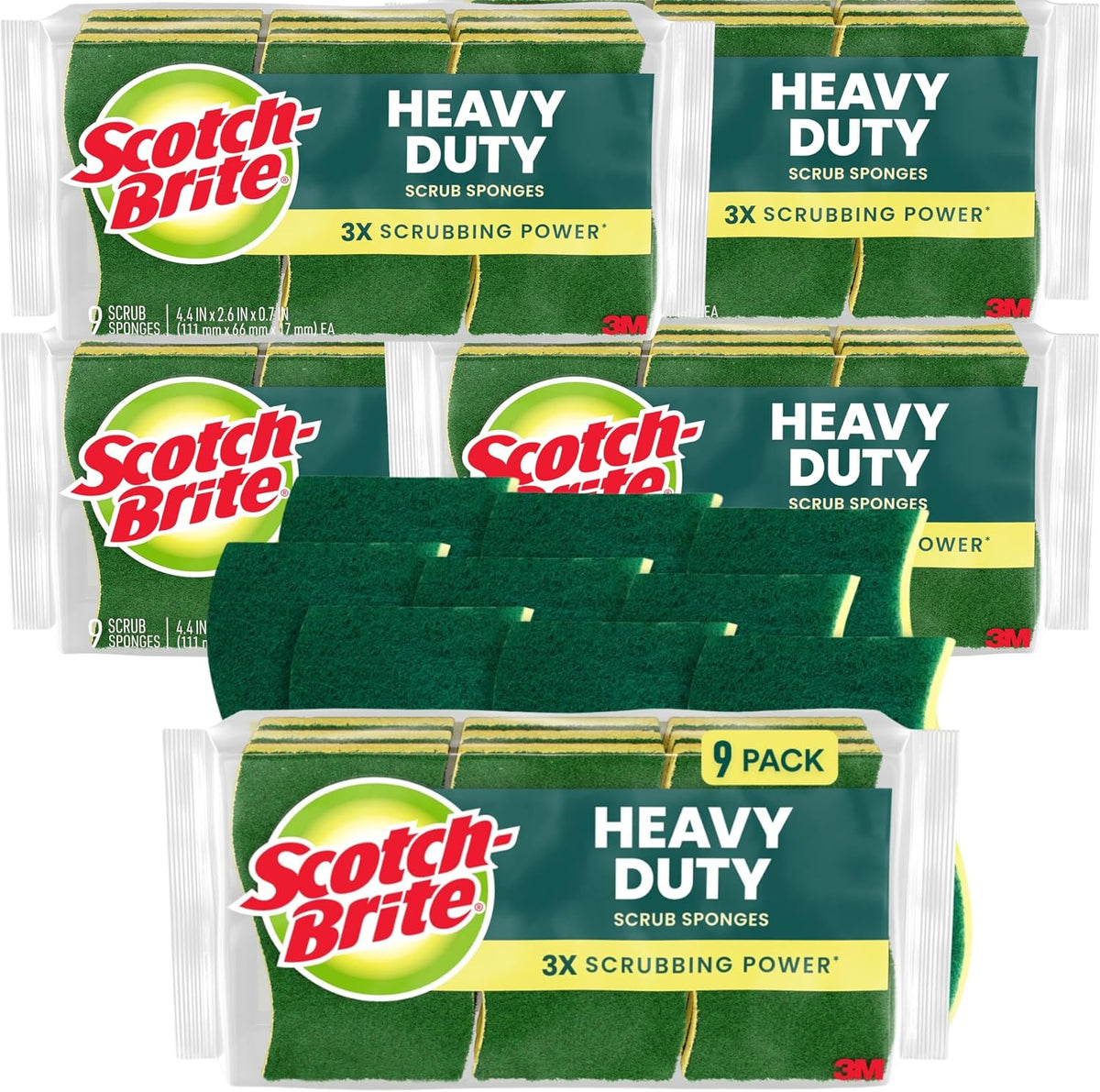 Scotch-Brite Heavy Duty Scrub Sponge, 45 Kitchen Sponges Designed for Tough Messes in The Kitchen that Last 3X Longer*, Best for Cast Iron Skillets and Outdoor Grills, Flexible, Durable, and Strong