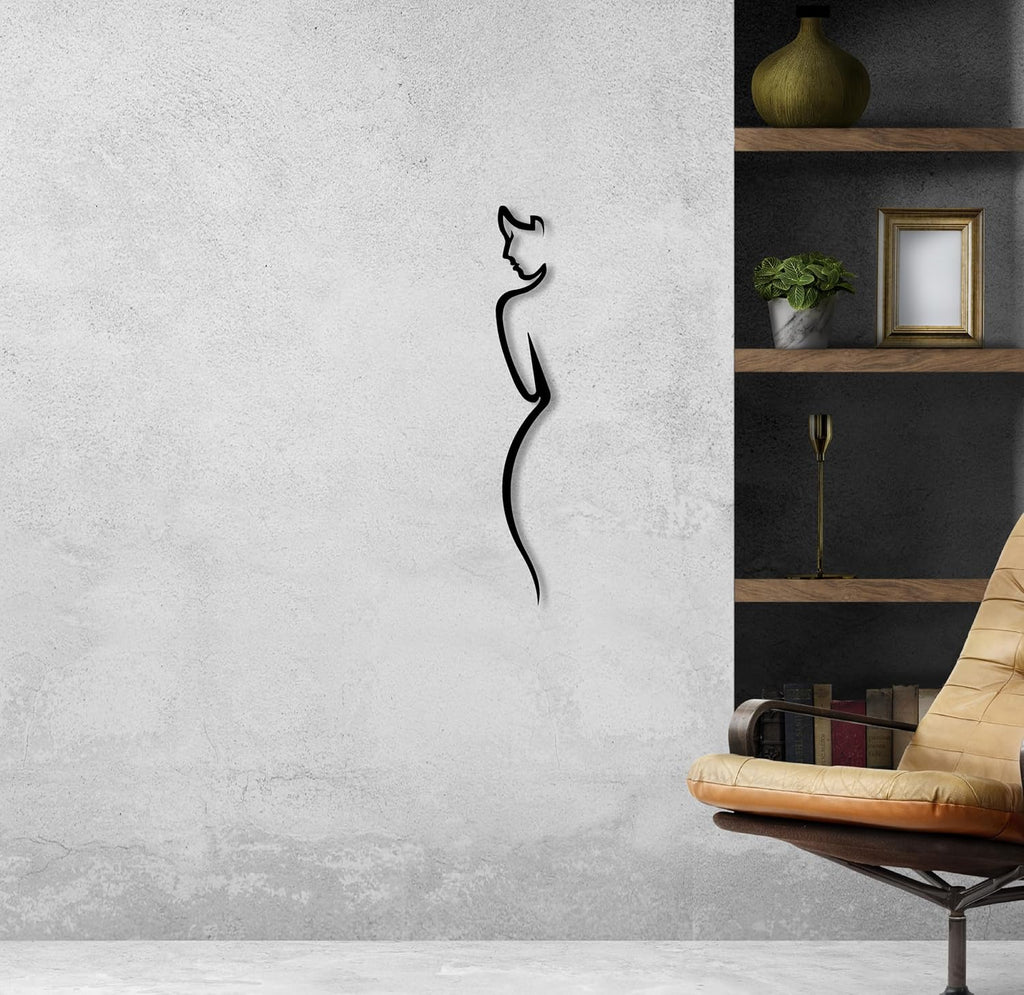 the mask el turko Metal Wall Art, Metal Women Wall Decor, Line Art, Female Body Decor, Vertical Wall Decor, Living Room Decor, Black (28x4 inches)