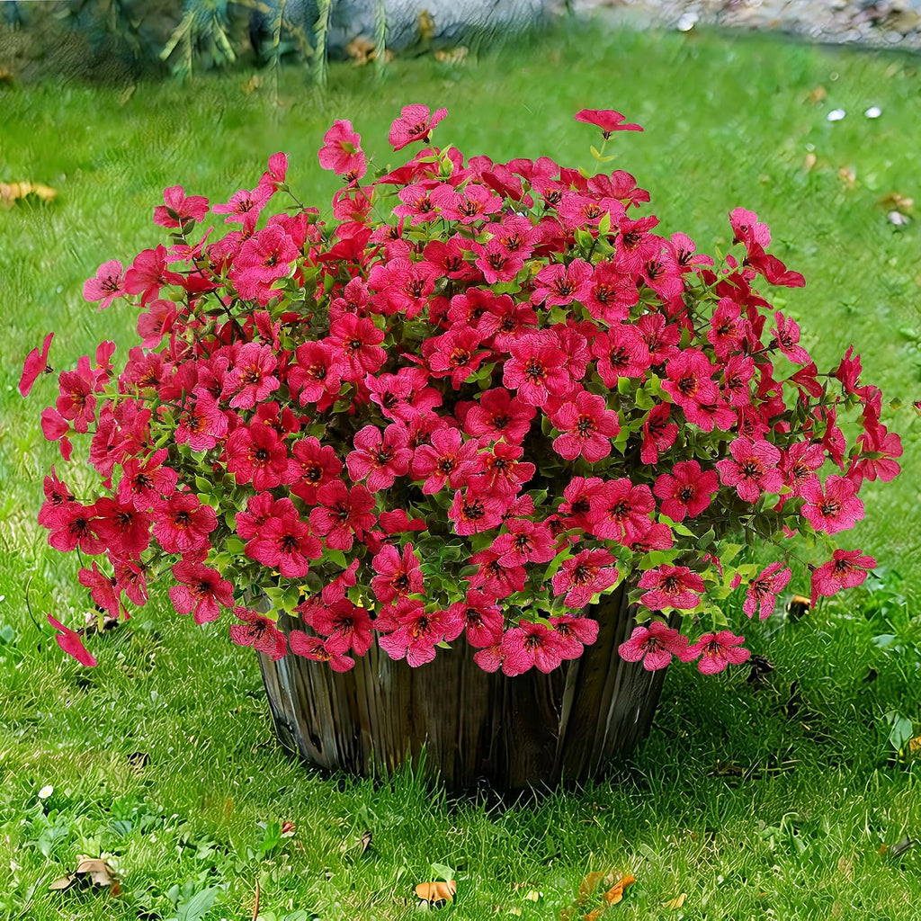 Sggvecsy Artificial Flowers for Outdoors 12 Bundles Realistic Faux Plants UV Resistant Fake Silk Daisy with Eucalyptus for Boxwood Planter Patio Porch Outside Spring Summer Decoration(Rose Red)