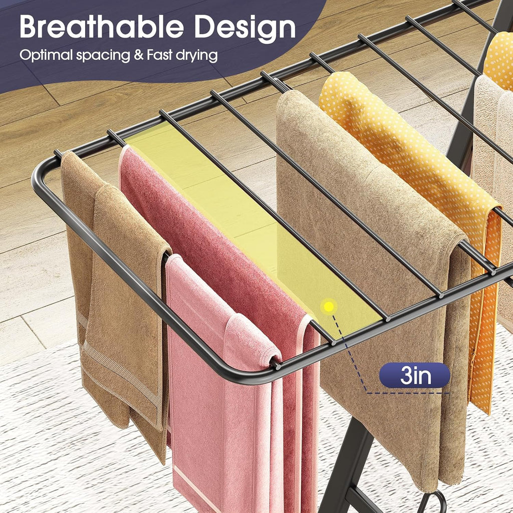 APEXCHASER Clothes Drying Rack, 67.3" L Height Adjustable, Foldable, Black