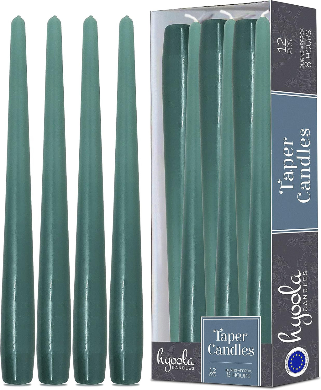 Hyoola Tall Taper Candles - 10 Inch Sage Green Unscented Dripless Taper Candles - 8 Hour Burn Time - 12 Pack