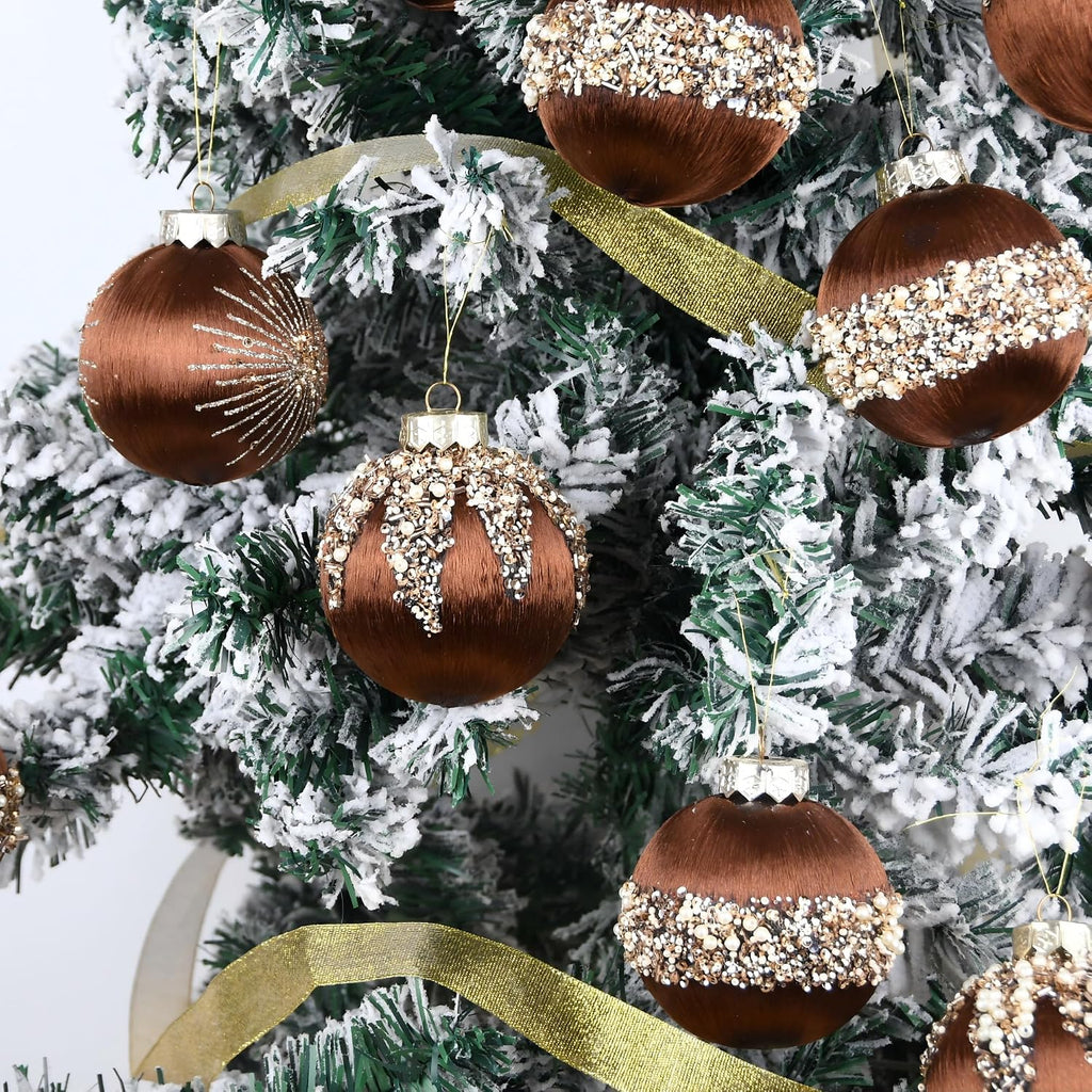 Brown Ornaments for Christmas Tree Decorations - Satin Christmas Ball Ornaments Luxury for Xmas Holiday Party Indoor Decor - 80mm 3.15inch Pack of 15