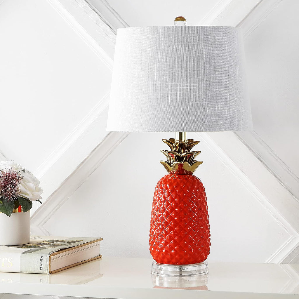 JONATHAN Y Pineapple Ceramic Table Lamp Bedside Nightstand 23", Orange/Gold