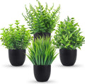 Der Rose 4 Pack Mini Fake Plants in Black Pots, 7" Bathroom & Desk Decor