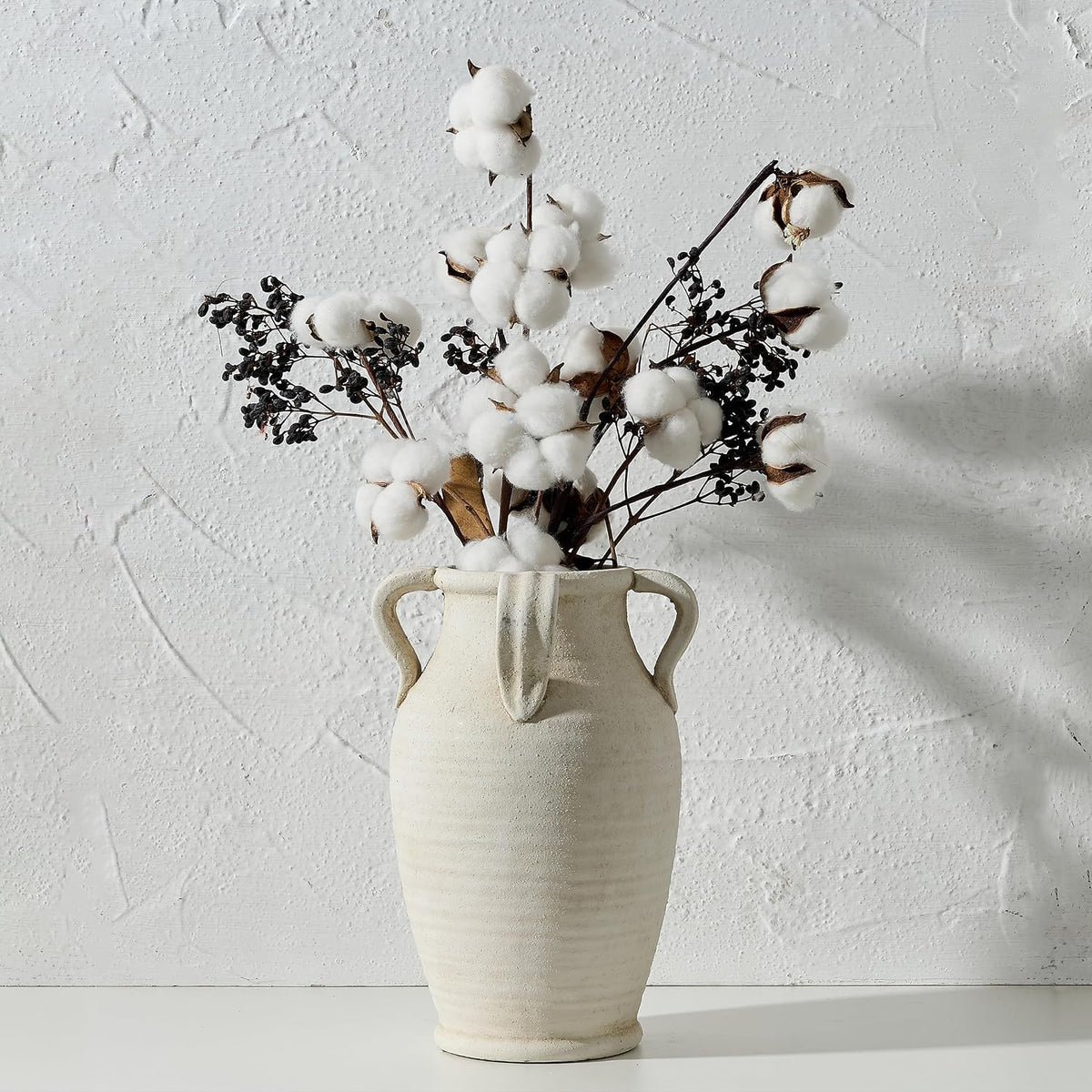 Emotionally Grounded Vase, Vaseking Large Ceramic Rustic Vase with 4 Handles, 10.83 inch Minimalist Decorative Farmhouse Tall Vases for Home Decor, Living Room, Enterway, Table Decoration, Fossil