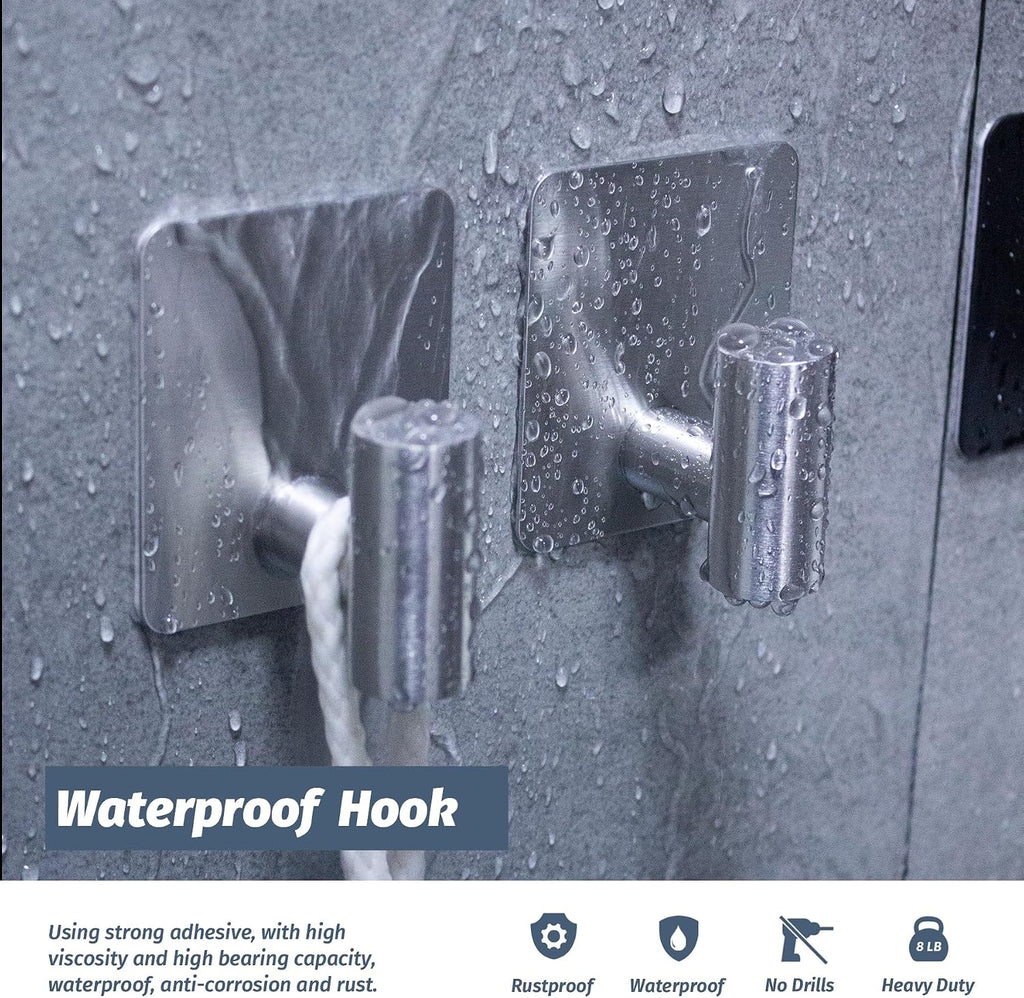 Rise age Adhesive Hooks, Adhesive Towel Hooks for Shower Wall Silver 4 Pcs