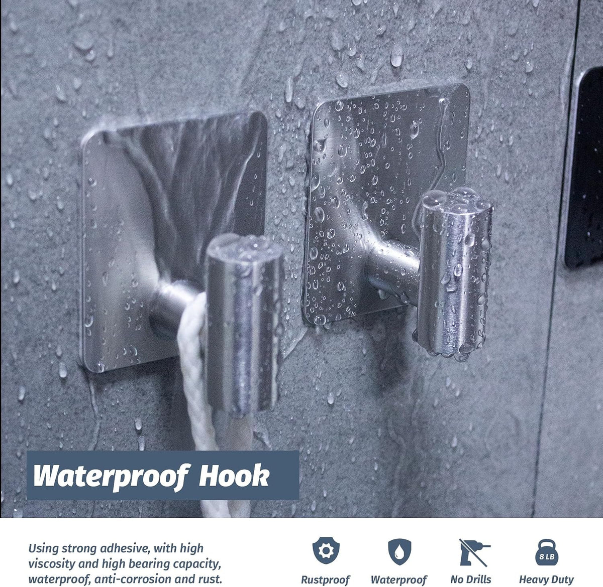 Rise age Adhesive Hooks, Adhesive Towel Hooks for Shower Wall Silver 4 Pcs