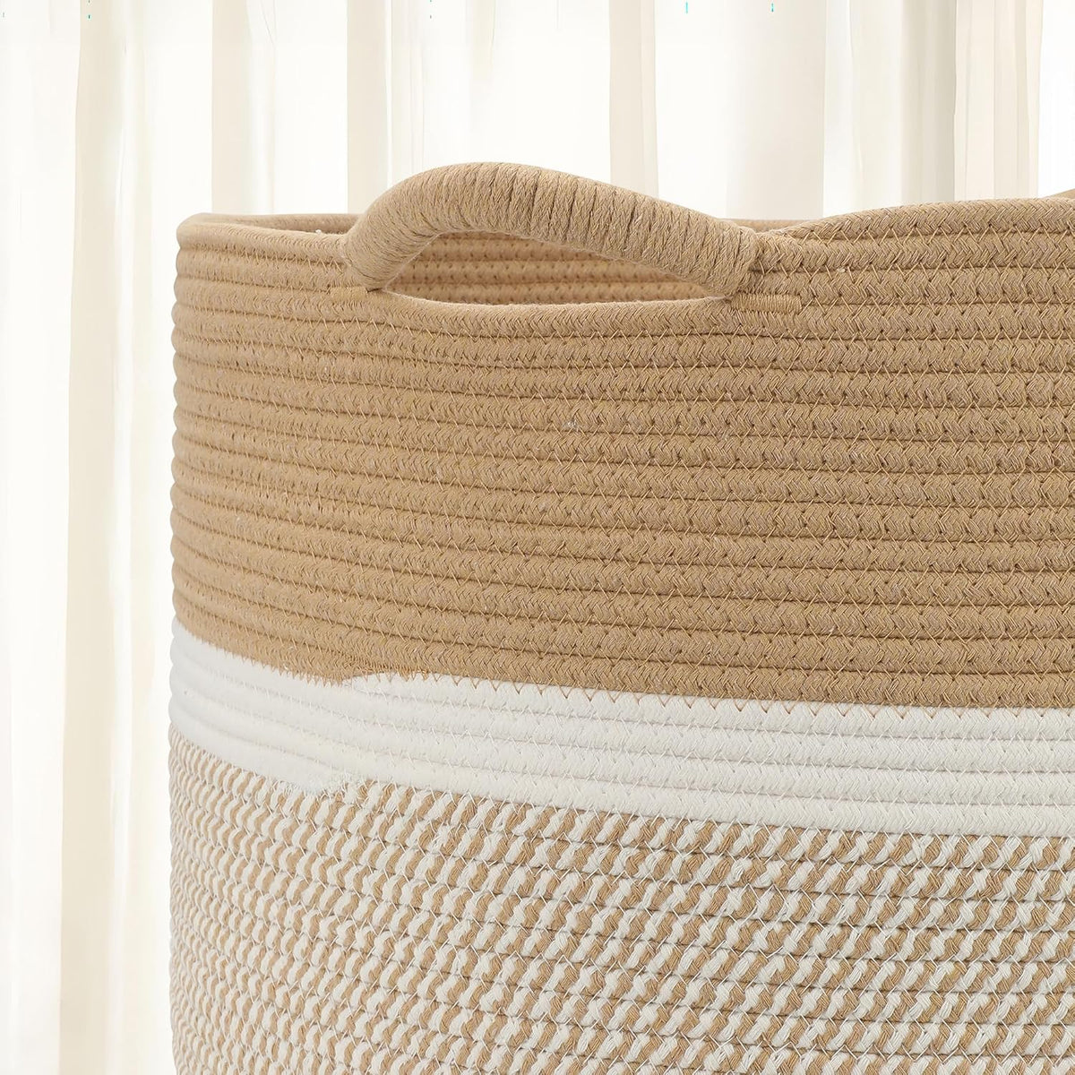 Large Blanket Basket (20"x13"),Woven Basket for Storage Dirty Clothes for Laundry, Living Room, Nursery, Bedroom Rope Storage Basket for Blankets（Double/Brown)