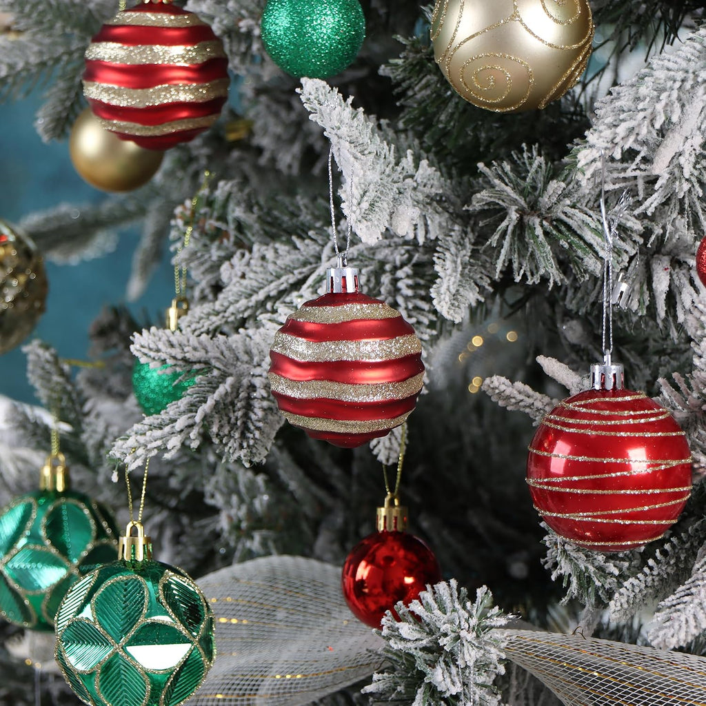 100Pcs Red Green Gold Christmas Ball Ornaments Vintage Tree Decorations