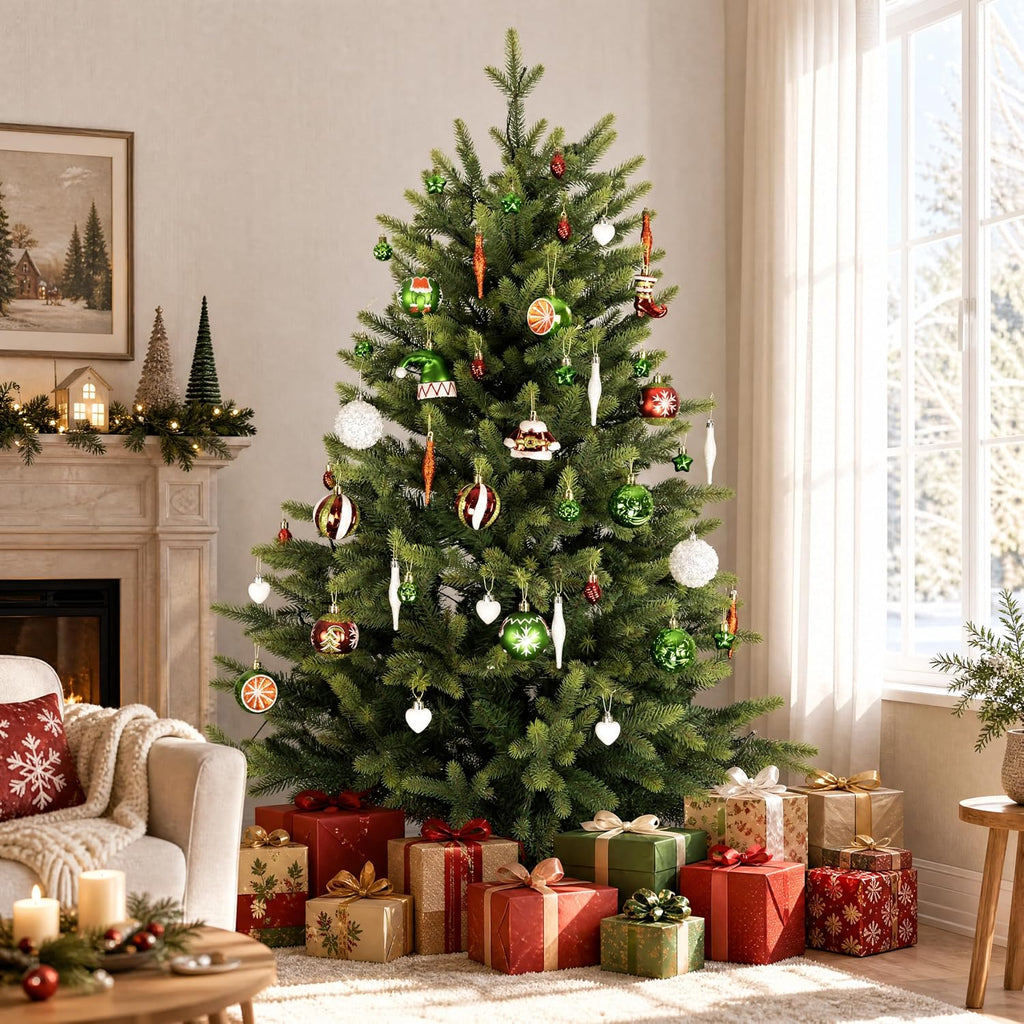 46PCS Christmas Ornament Set, Red, Green & White Tree Decorations
