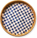 JUNGLE CULTURE Round Rattan Tray with Mother of Pearl Inlay • Drift 14"