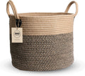 ZOES HOMEWARE Round Woven Basket with Handles,Natural Jute Rope 14"x12"
