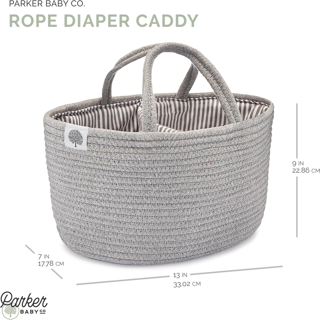 Parker Baby Co. Soft Rope Diaper Caddy Organizer for Nursery & Car - Gray