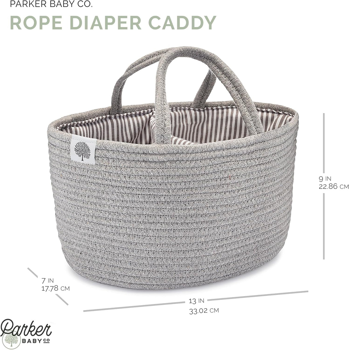 Parker Baby Co. Soft Rope Diaper Caddy Organizer for Nursery & Car - Gray