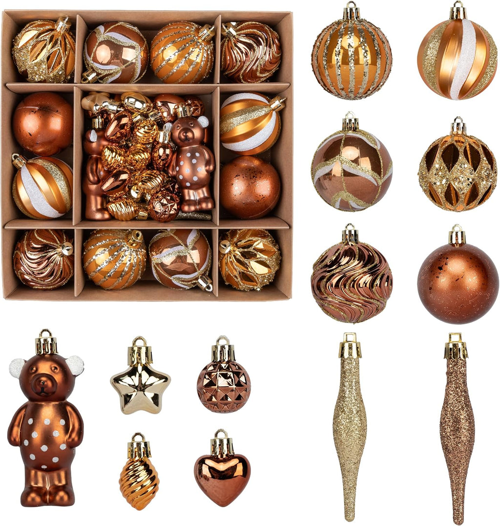 46PCS Christmas Ornament Set, Bronze Hanging Decorations