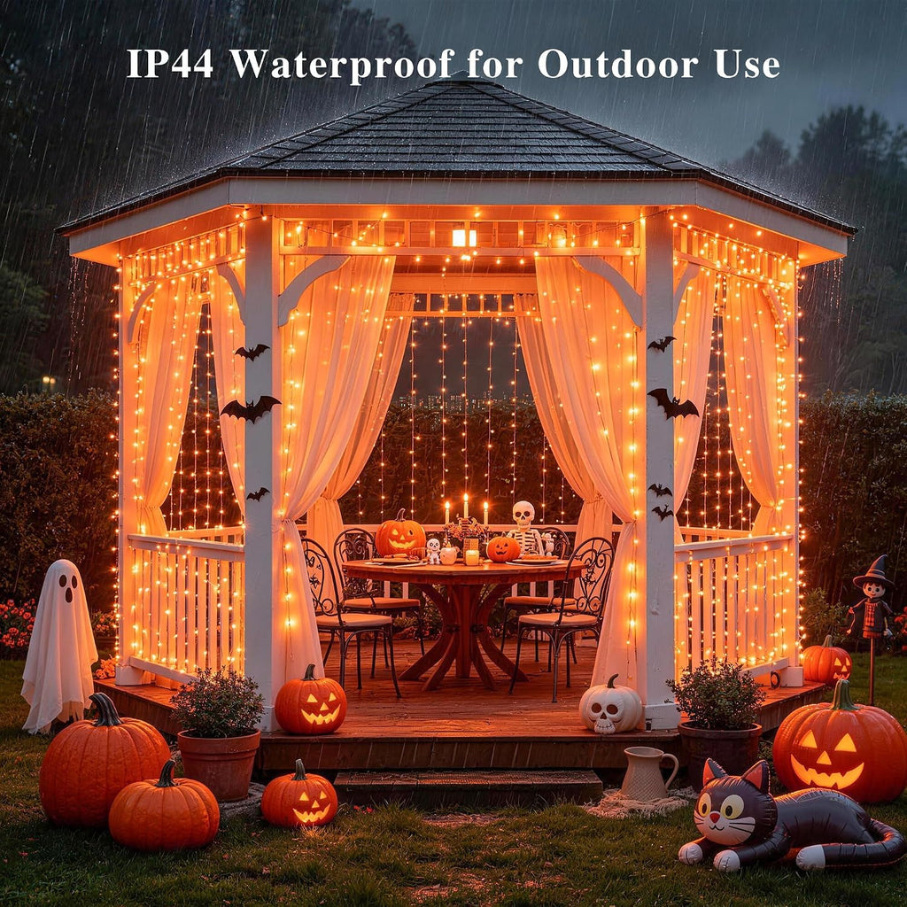JMEXSUSS 200 LED Orange Halloween Curtain Lights