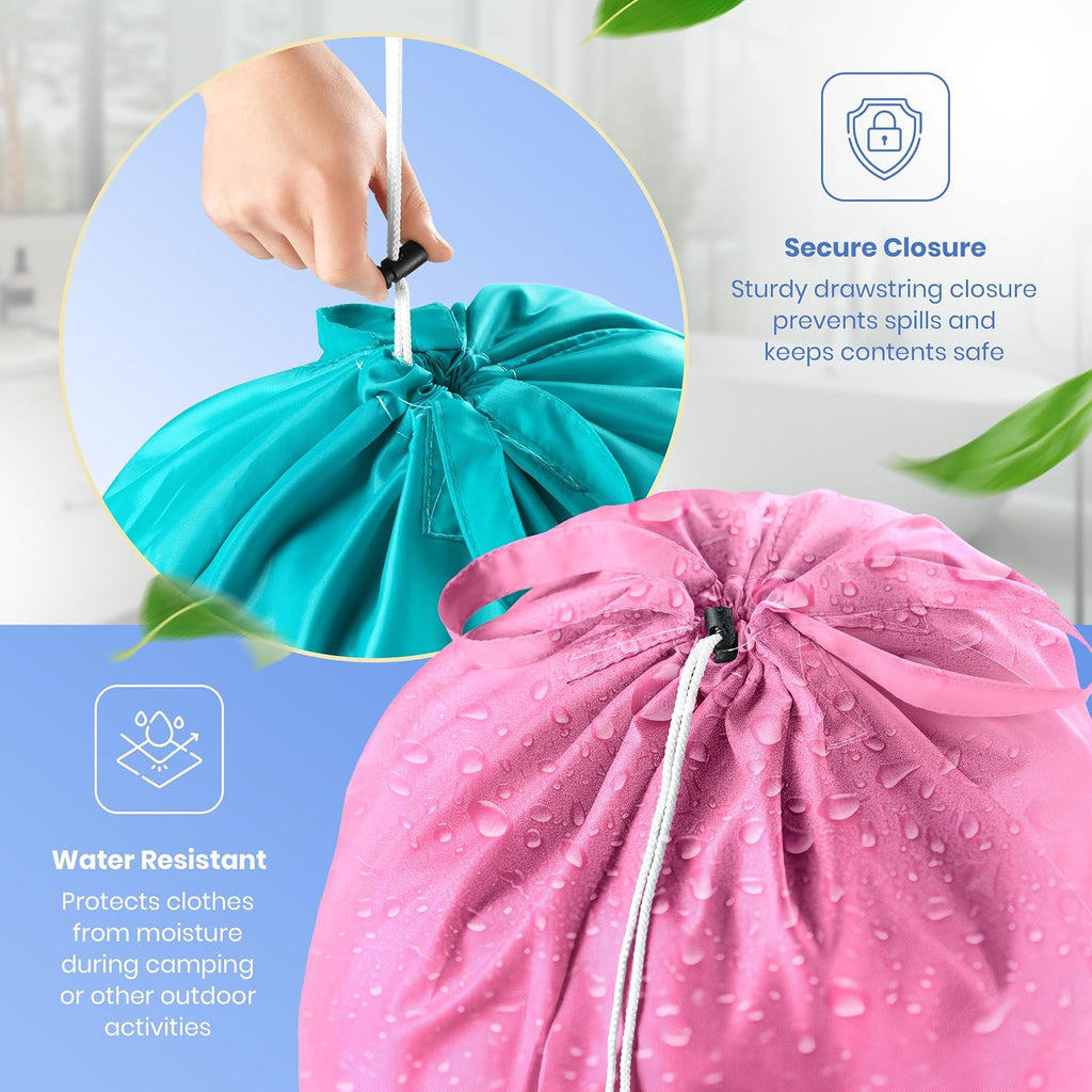 Handy Laundry Extra Large Travel Laundry Bags 2-Pack – Heavy Duty, Water-Resistant, Holds 4 Loads, Drawstring Closure, Fun Print for Camping, Dorms, Travel, Pink-Teal, 24 x 36 in
