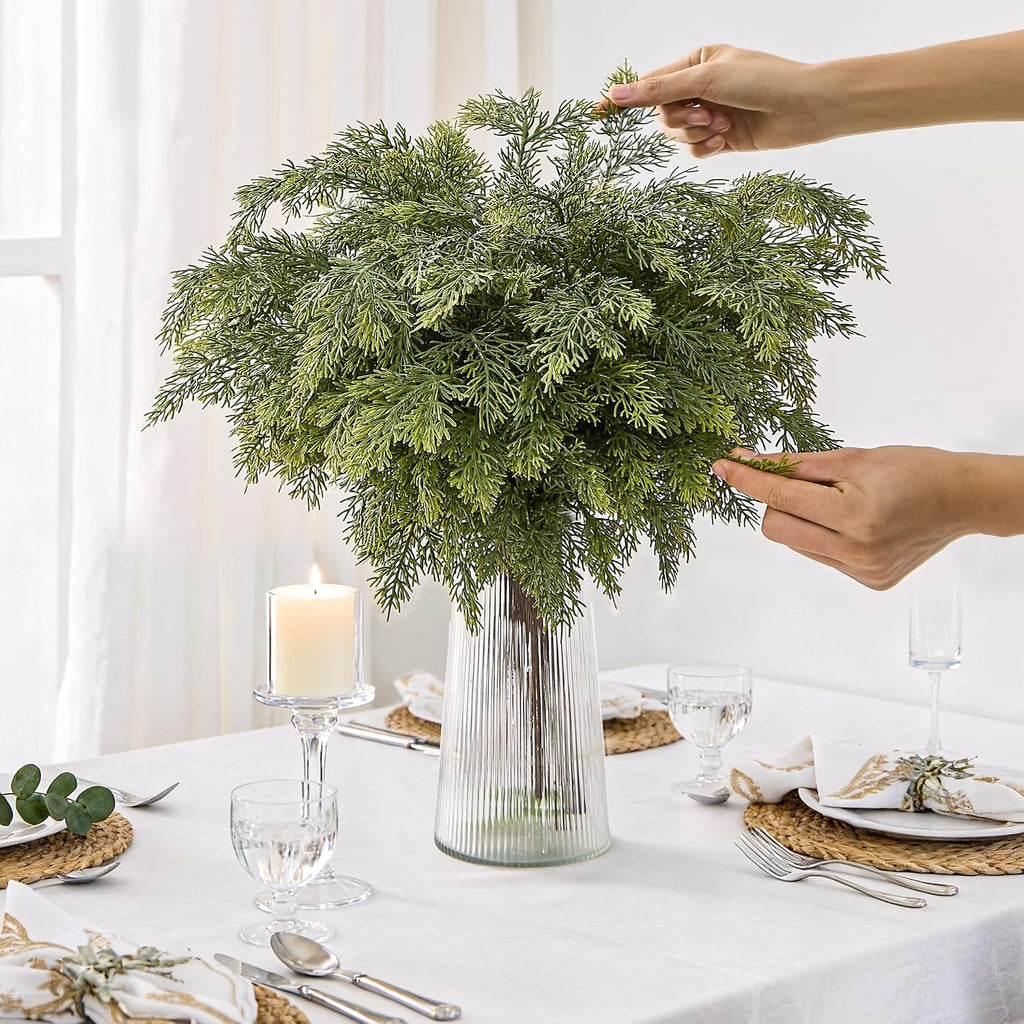 20 inch Long Real Touch Cedar Stems, Artificial Faux Greenery 8Pcs
