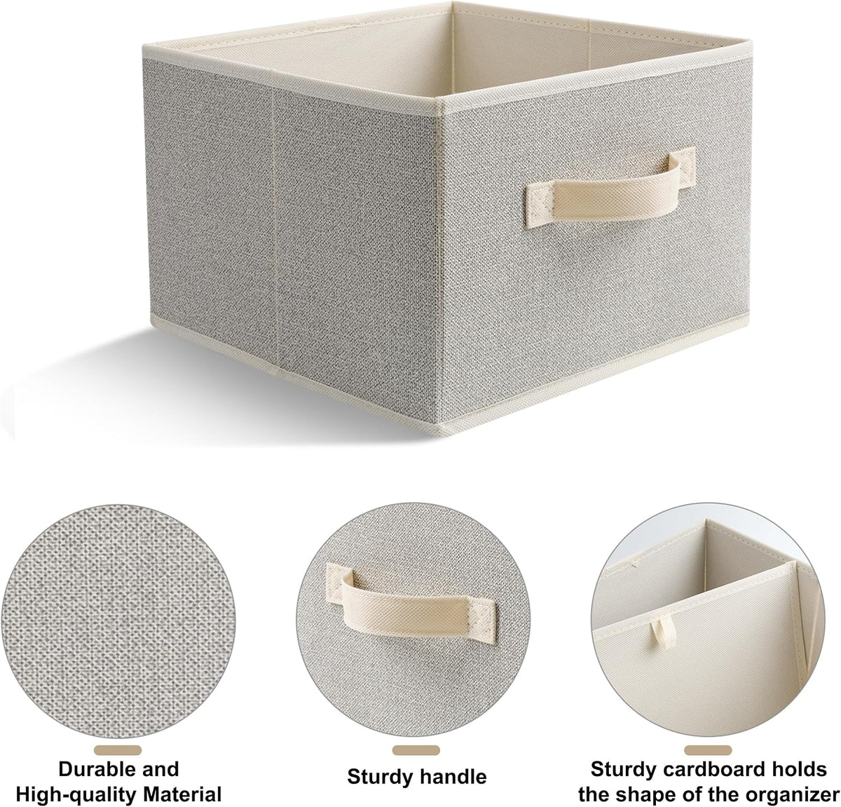 11 inch Storage Baskets, Woven Fabric Bins, Storage Cubes with Reinforced Handles, Organizer Bins for Closet Shelves, Foldable, for Clothes (Beige, 4PCS/11*11*7.8inch)