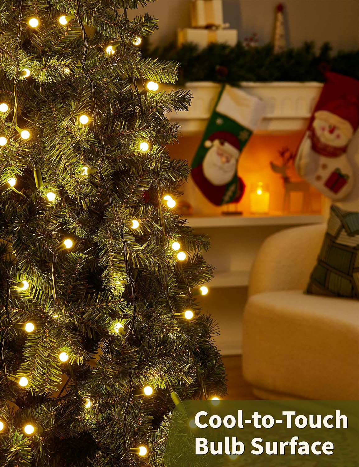 BOHON Warm White Christmas Lights 17FT 50 LED G15 Globe String Lights