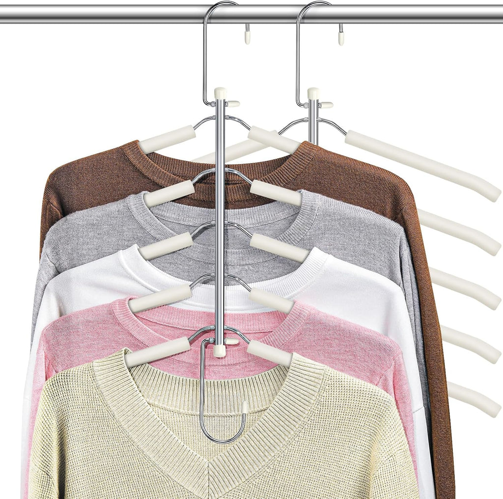 Space Saving Shirt Hanger 5 in 1 Non Slip Coat Hanger Beige 2 Pack