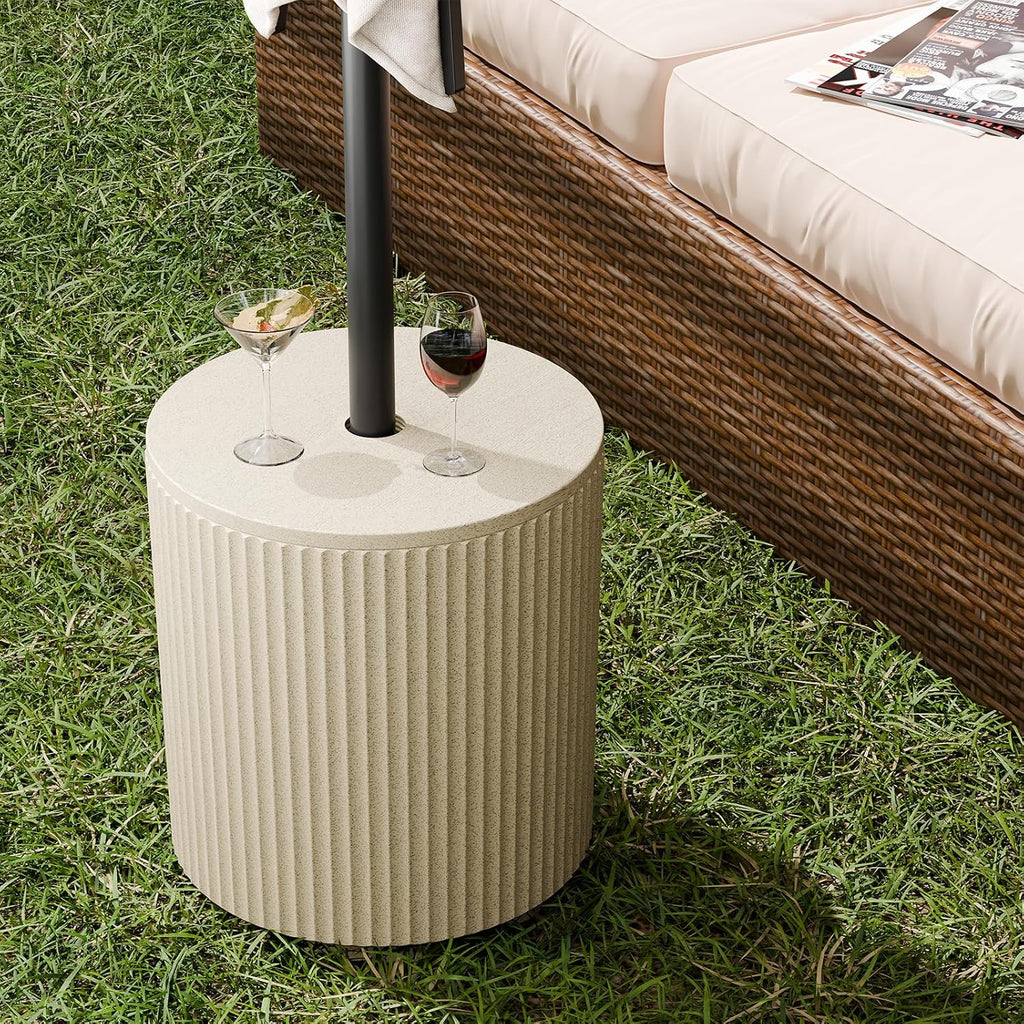 Umbrella Stand Table with Hole, Pool Umbrella Table, 2 Pack, Beige