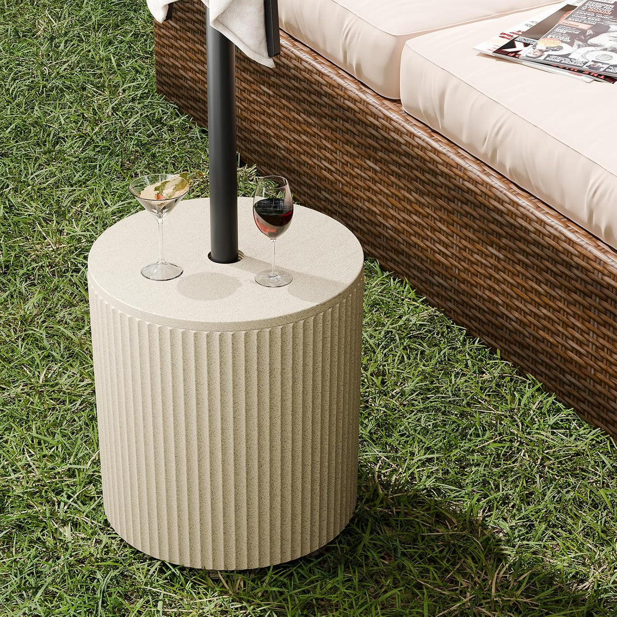 Umbrella Stand Table with Hole, Pool Umbrella Table, 2 Pack, Beige