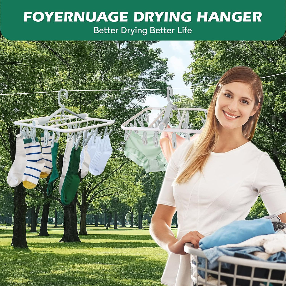 Plastic PP Drying Hanger, Anti-Rusty Drying Rack for Clothes, Socks, Lingeries, Delicates, Drying Hanger with 20 Clips for Baby Clothes, Towels
