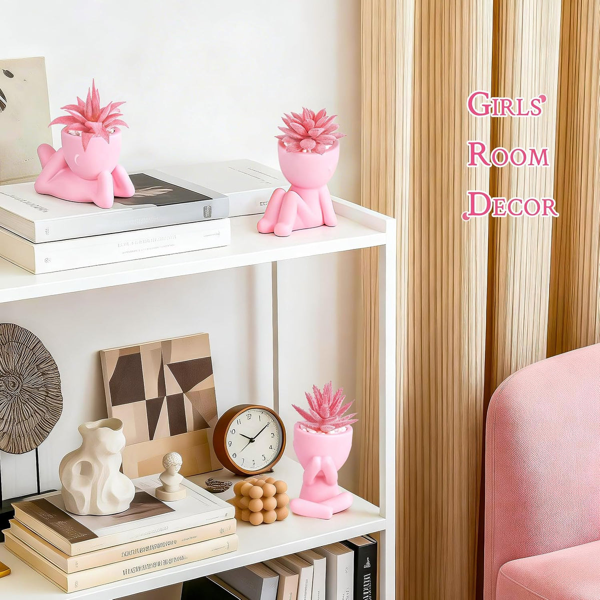 Der Rose 3 Pack Fake Succulents in Pink Human Pots for Desk Decor