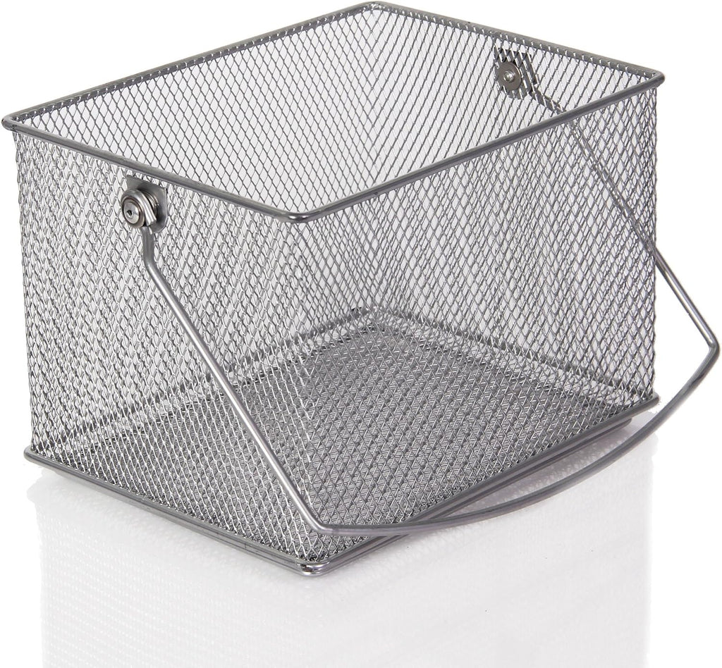 YBM Home Mesh Wire Food Storage Organizer Bin Basket with Handle for Kitchen Pantry, Cabinets, Bathroom, Laundry Room, Closets, Garage - Rectangle Metal Farmhouse Mesh Basket, 4 PACK