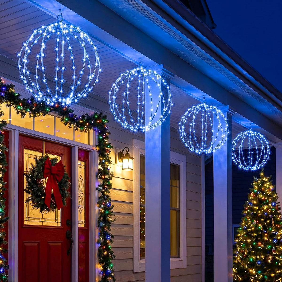 iBaycon 2 Pack Christmas Sphere Lights 11.8 in Battery Operated, Blue