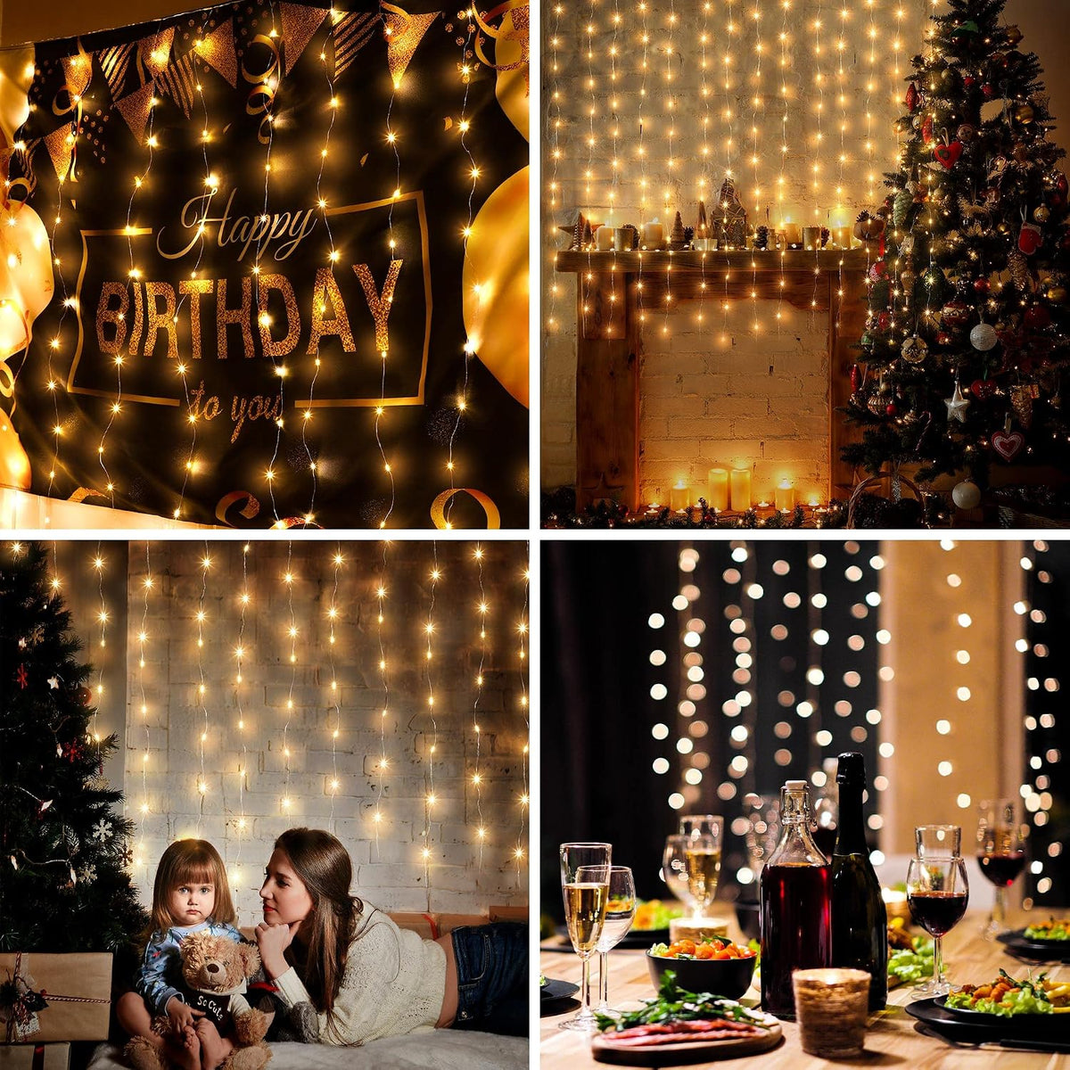 3 Pack 195 LED Curtain Tapestry Lights, 6.5 x 5 ft Backdrop String Lights