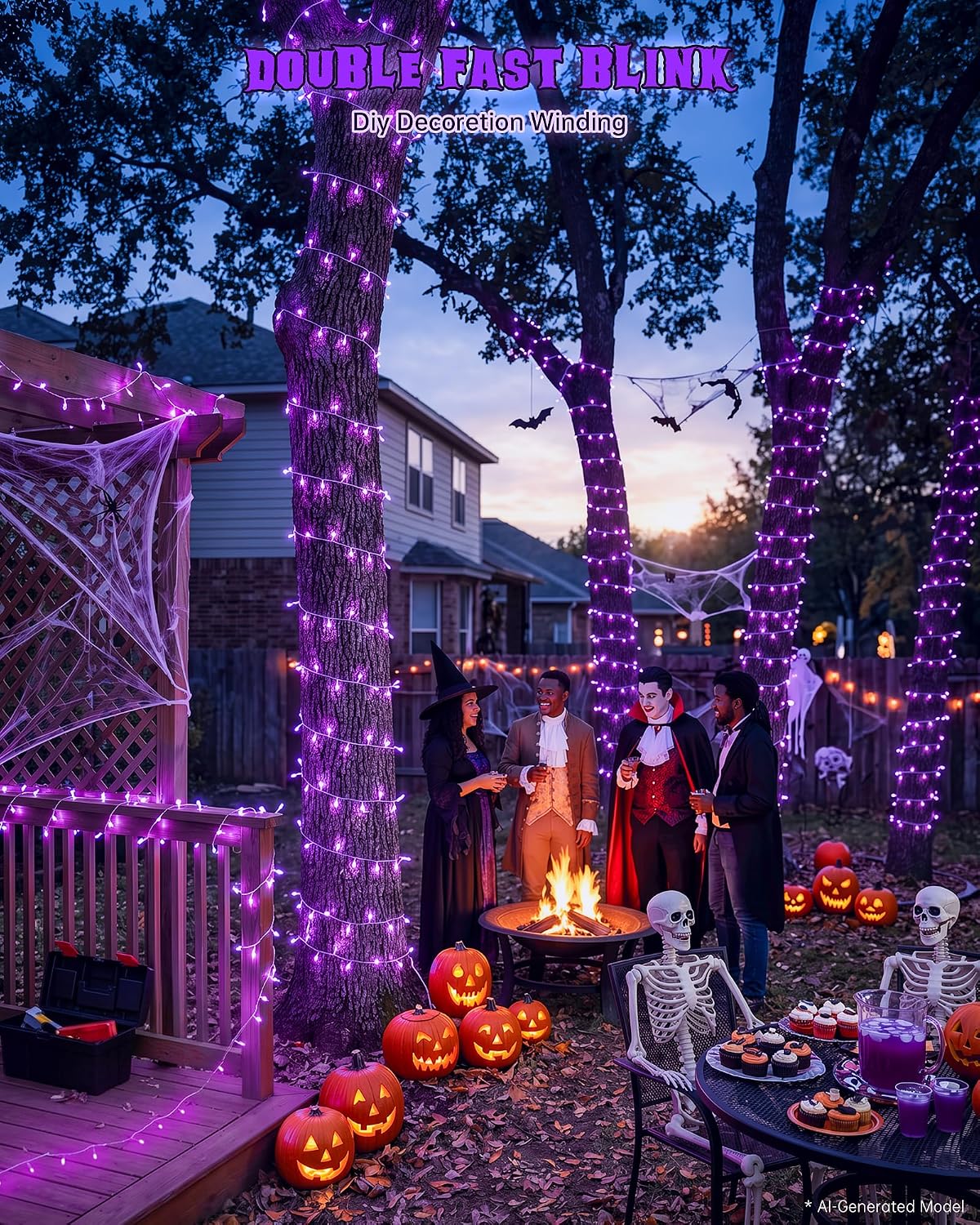 33FT 100 LED Purple Halloween Christmas Fairy Twinkle String Lights