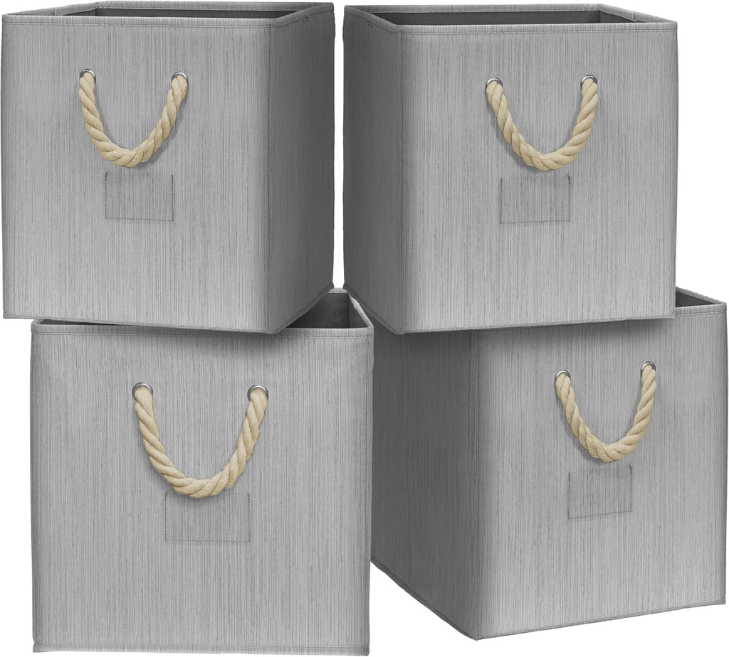 Simple Houseware 11-Inch Cube Storage Bin with Braided Handles, Gray
